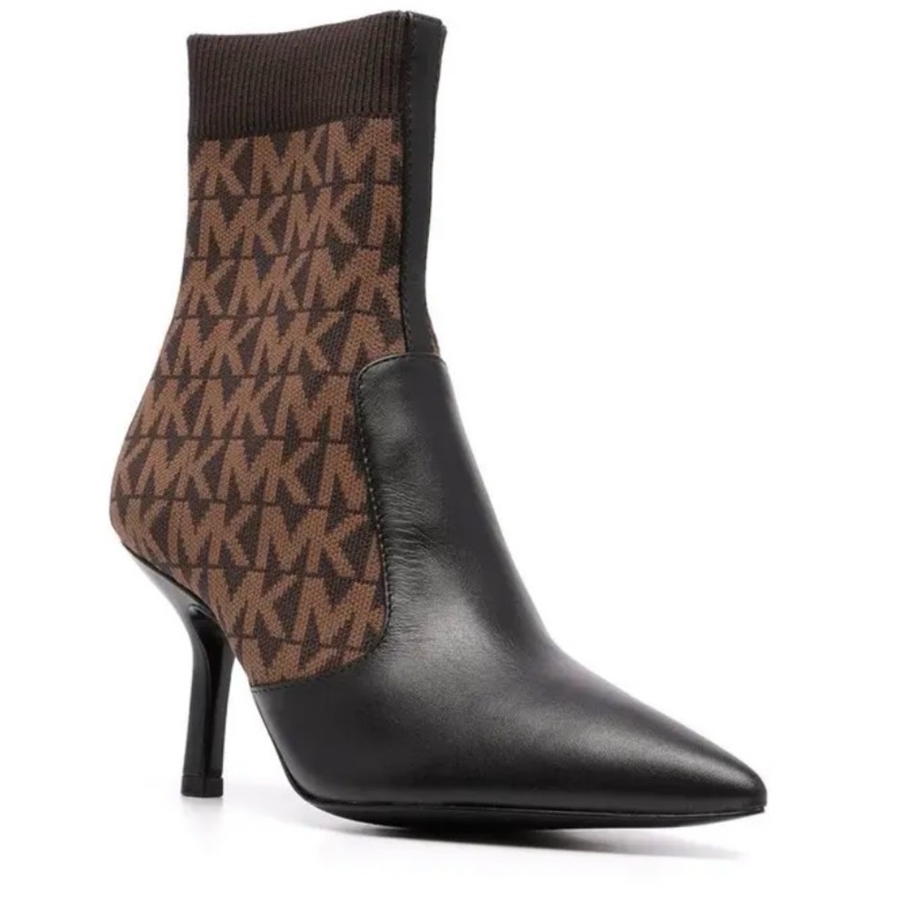 NWT Michael Kors Monogram Heeled Boots in Brown and Black - Picture 2 of 8